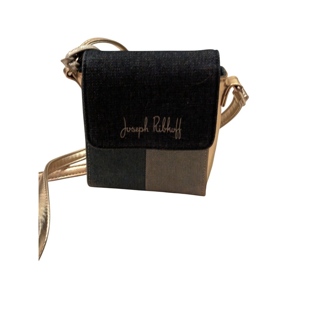 Joseph Ribkoff Crossbody Bag Gold Denim Color Block Signature Mini Purse‎ - Picture 14 of 16